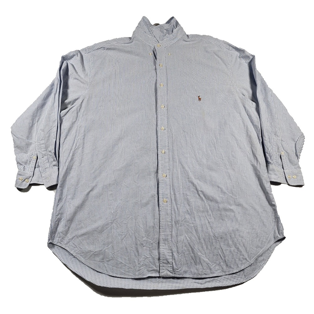 Vintage Polo Ralph Lauren Button Shirt Mens Tall 19 35/36 Oxford Pony Striped